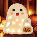 Halloween Wooden Ghost Table Sign - Light Up Decor for Desk, Home, Office - White Variation