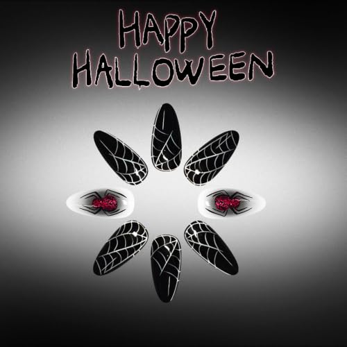 Halloween Press On Nails Almond Medium with Glitter Spider Web Design - Black, 24 Pcs - Variation of THIS listing 28