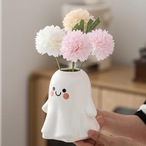 Halloween Ghost Vase - Ceramic Ghost Bucket Vase for Flowers & Decor - Bright Surface - 5.9 Inch