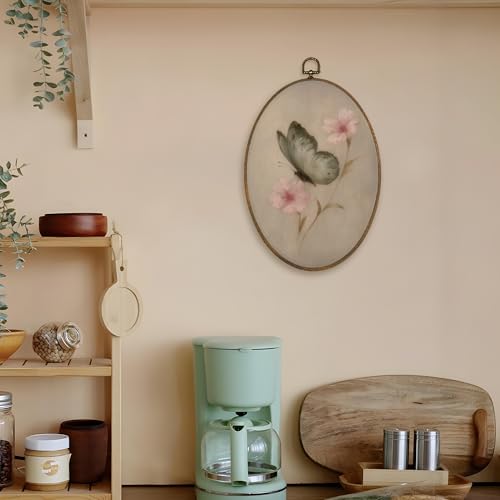 Oval Wall Art Decor - Butterfly Floral Canvas for Home & Bedroom