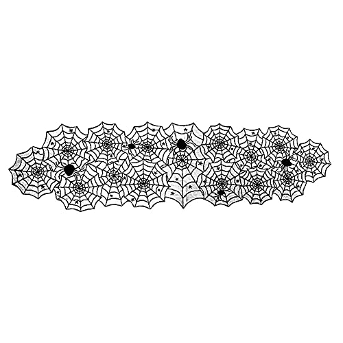 Halloween Spider Web Lace Table Runner for Dining & Decor - Black, 18x72 Inches