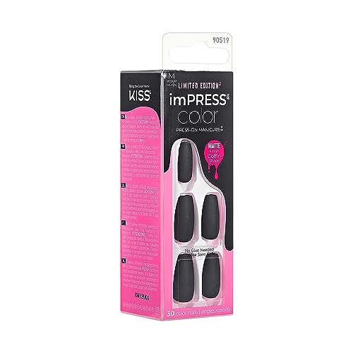 imPRESS Halloween Press-On Nails - Thriller Night, No Glue Needed, Black, Medium Coffin 33 Ct