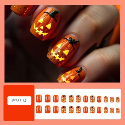 Halloween Pumpkin Press-On Nails Style-06 - Orange Glitter Fake Nails 24Pcs