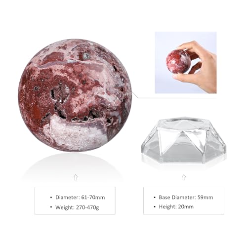 Natural Mexican Agate Stone Sphere - 2.4 to 2.76 Inch Crystal Ball with Stand for Meditation & Decor - Variation of 2.4-2.76 Inches