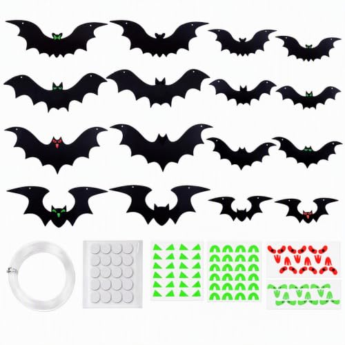 Halloween Hanging Bat Decorations Set - 16 Pack Indoor & Outdoor Decor
