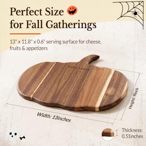 Pumpkin Shaped Wooden Charcuterie Board with Handle - Fall Kitchen Decor, 13x9 Inches