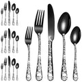 Black Halloween Skeleton Silverware Set for 4 - Gothic Skull & Flower Flatware