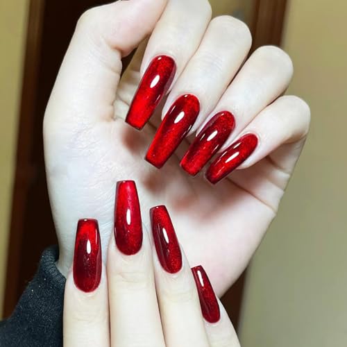 Wine Red Gradient Press On Nails Medium Coffin Fake Nails 24pcs - Variation L006