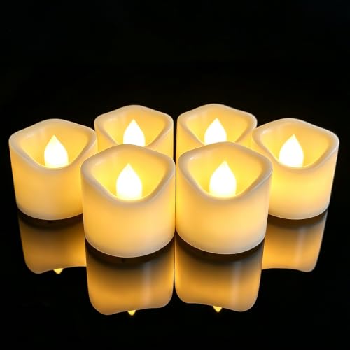 Cream White 6 Pack Flameless Votive Candles - Battery Operated, Flickering Light