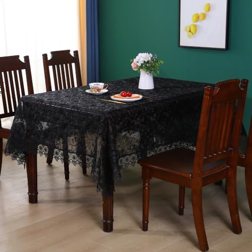 Black Rectangle Lace Tablecloth 104x60 Inches Farmhouse Picnic Cover - Versatile & Elegant