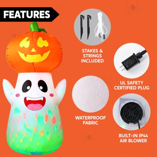 Red Halloween Inflatable Ghost Pumpkin with Colorful Flashing Lights - 5FT Yard Decor