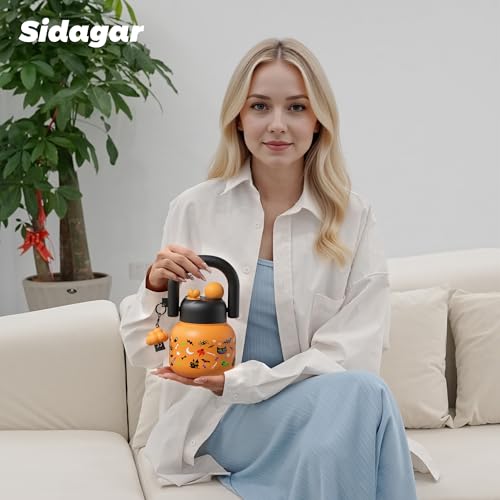 22 oz Insulated Halloween Orange Water Bottle with Handle, Leakproof, Ghost & Bat Icons