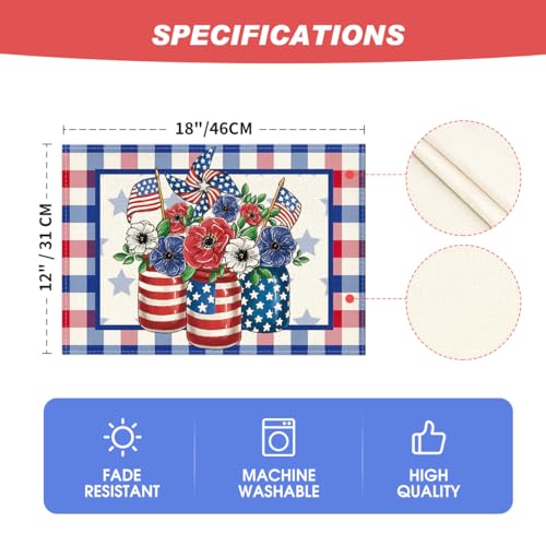 Buffalo Plaid Holiday Table Mats Set of 4 - 12x18 Inch Rectangular Placemats, Blue and Red