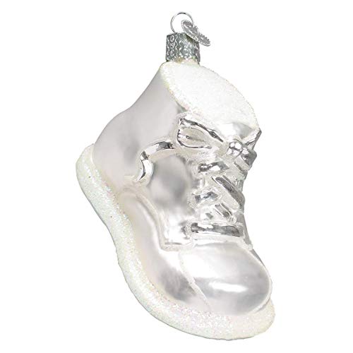 White Baby Shoe Glass Christmas Ornament Handcrafted Holiday Keepsake