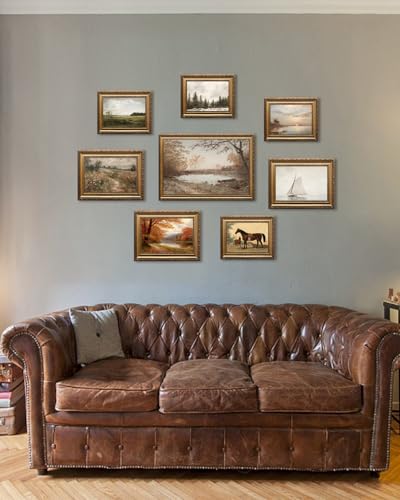 Fall Landscape Wall Art with Gold Frame – Autumn Moody Scenery Canvas Print 16 x 12 inches