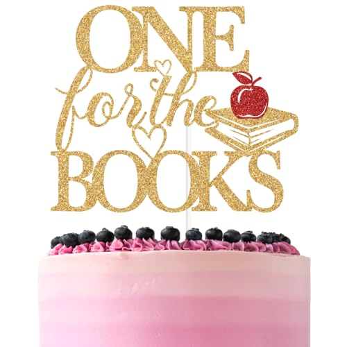 Gold Glitter Book Theme Cake Topper for First Birthday & Baby Shower