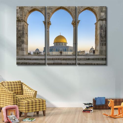 Al-Aqsa Mosque Wall Art Canvas Set - 3 Panels, 40x60 Inch, Ready to Hang