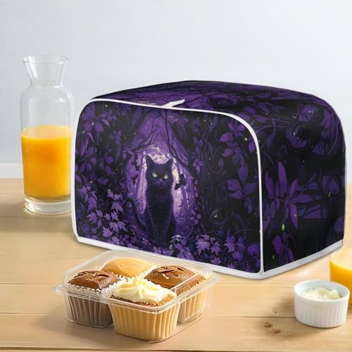 Cat Bat Maple Leaves Print 2 Slice Toaster Cover - Dustproof Kitchen Accessory - Halloween Decoration