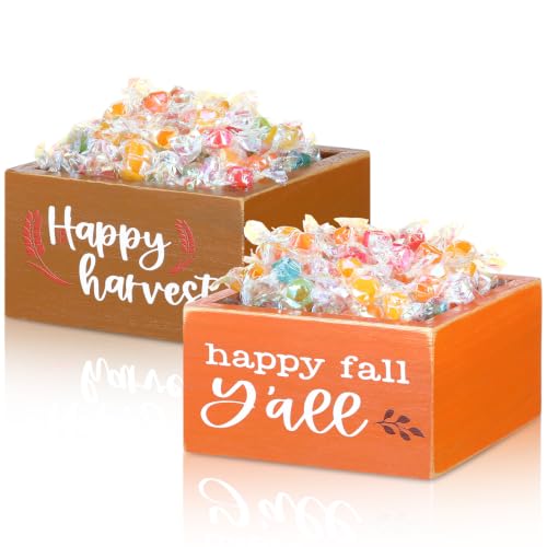 Fall Candy Dish Set - Mini Wooden Thanksgiving Candy Bowls Orange & Gold