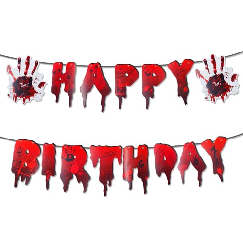 Halloween Birthday Banner Handprint Decorations - Scary Party Wall Decor