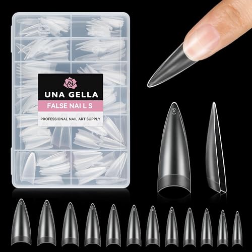 Half Cover Stiletto Gel Nail Tips - Clear, Double-Sided Matte Finish, 216 Pcs - Variation: B2-Half Long Stiletto