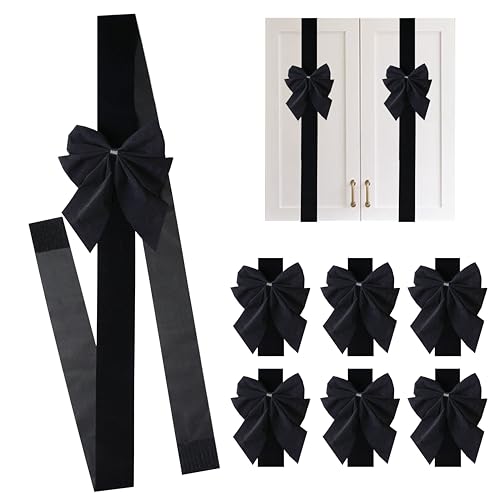 Black Velvet Cabinet Ribbon Bows - Halloween & Christmas Decor, 6 Pack