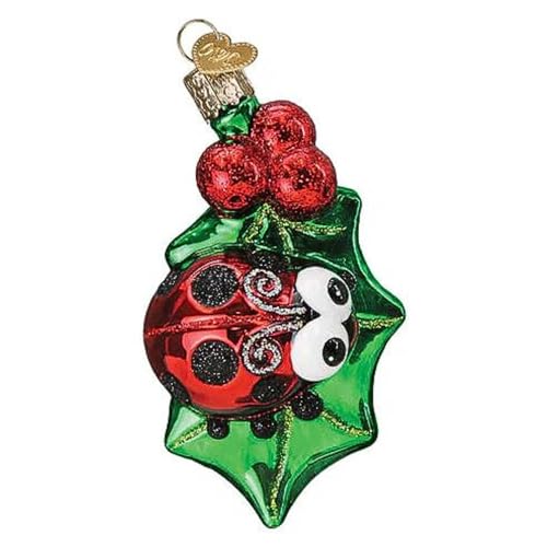 Holly Ladybug Glass Ornament - Handcrafted Christmas Tree Decoration