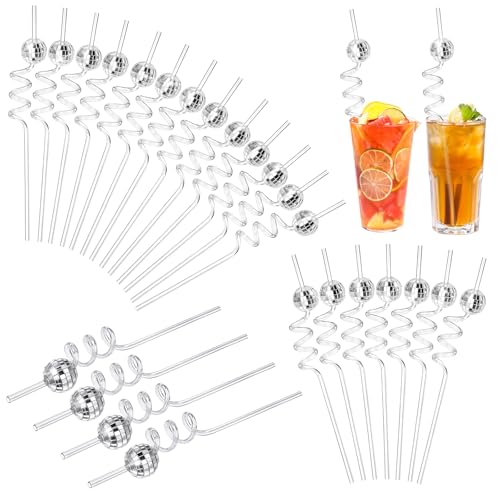 50 Pcs Disco Ball Straws Reusable Retro Mini Ball Decor for Parties