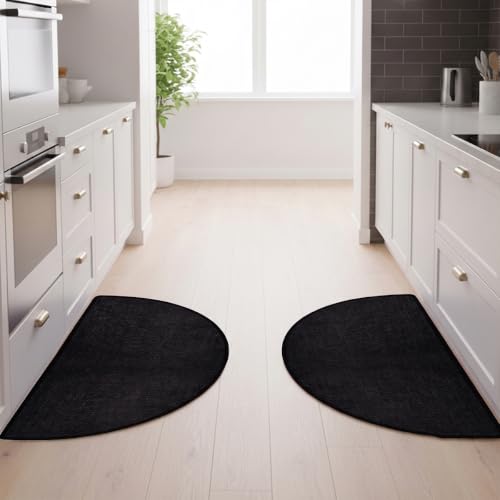 Nanstone Black Half Circle Kitchen Rugs Set of 2 - 17x30 Inches, Non-Slip, Durable