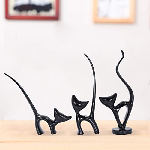 Set of 3 Small Resin Cat Figurines for Home Decor Shelf Accent - Black