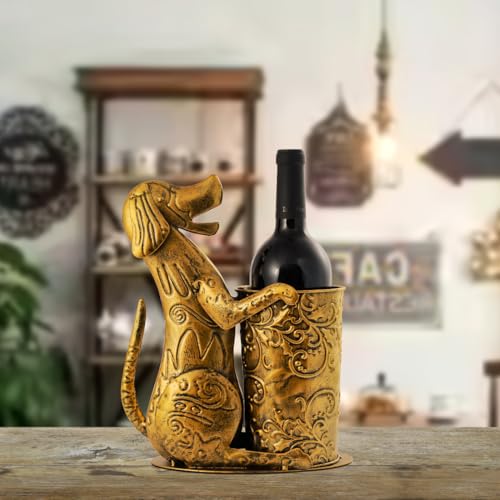 Yellow Retro Gold Dog-Shaped Wine Holder Metal Rack for Home & Dinning