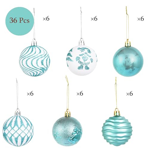 Cerulean Christmas Ball Hanging Ornaments Set - 36 Large Green Shatterproof Decorations