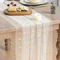 28x120 Inch Beige Gold Gauze Table Runner - Reversible Glitter Sheer Dining Decor