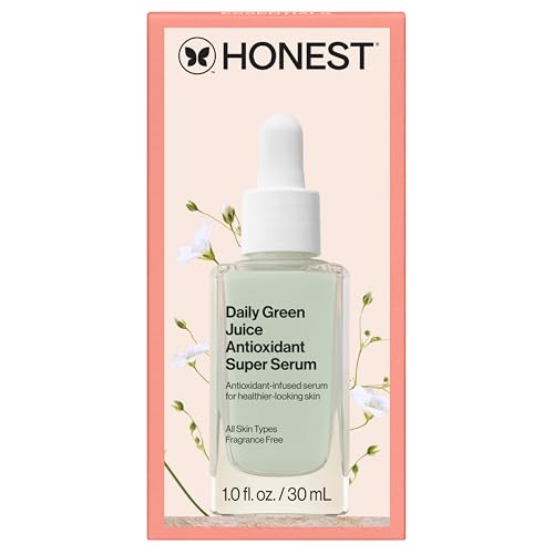 Honest Beauty Daily Green Juice Antioxidant Super Serum, Improves Skin Tone Texture, Gentle for Sensitive Skin, Fragrance-Free Vegan, 1 fl oz