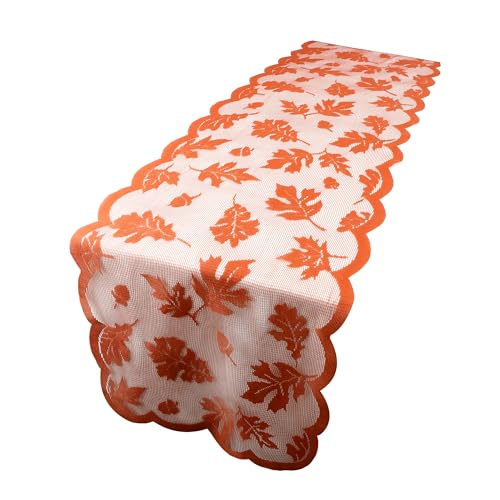 Thanksgiving Style A Lace Fall Table Runner 72 Inch for Dining & Decor - Autumn Leaf Design