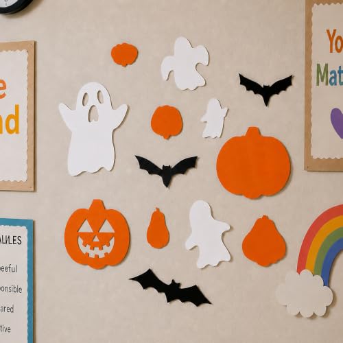 Halloween Paper Cutouts Set - 228PCS Spooky Shapes for Kids, Classroom & Party Decor - Orange Black White