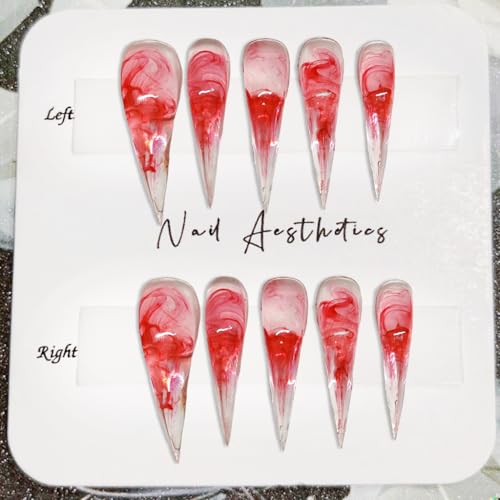 Gothic Style Curved Stiletto Press-On Nails with Eagle Claw Red Gradient - Extra Long Acrylic Fake Nails for Women