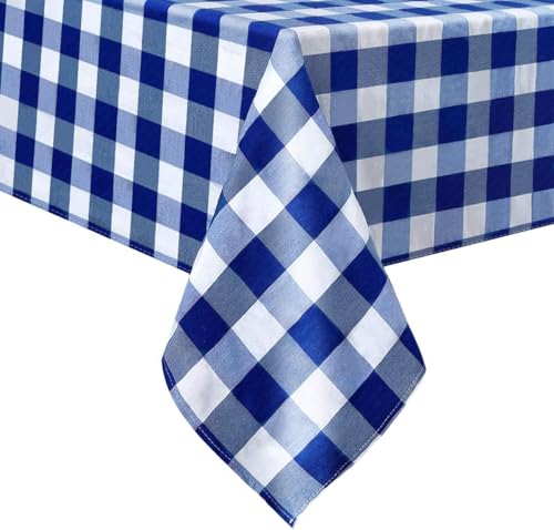 120x56 Inch Blue and White Buffalo Plaid Tablecloth - Checkered Farmhouse Decor
