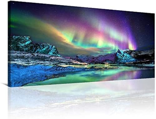 Aurora Borealis Canvas Wall Art - Northern Lights Scenery, 40x20 Inches, Ready to Hang - Aurora Art