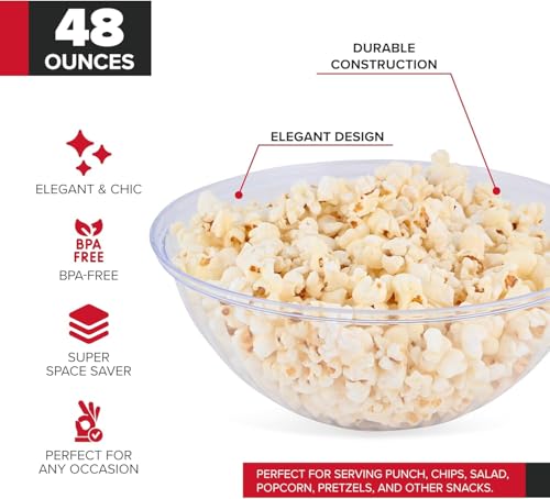 48 oz Clear Plastic Serving Bowls Set of 4 - Disposable Salad & Snack Dishes