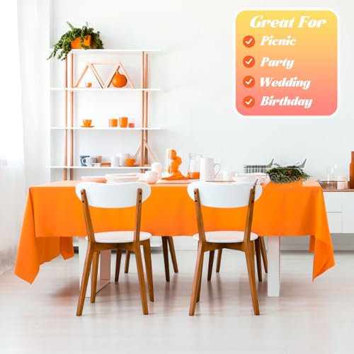 Disposable Plastic Table Cover Roll 54x1440 Inches with Cutter - Orange, Party & Picnic Use