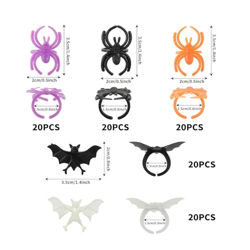 Halloween Spider and Bat Rings - 150 Pack Plastic Party Favors & Decorations