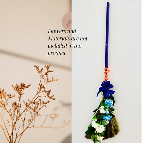 Vietnamese Straw Soft Broom with Green Wooden Handle - Traditional Decorative Sweeper - 45.28 Inch Length - Variation: Green