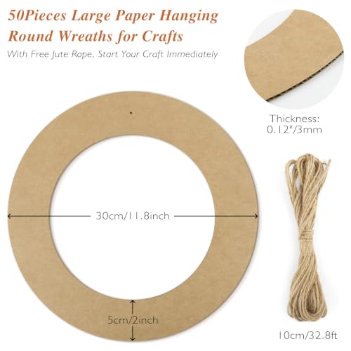 12 Inch Corrugated Cardboard Wreath Rings Set - 50 Pack for DIY Crafts & Holiday Decor - Variation of 12x12
