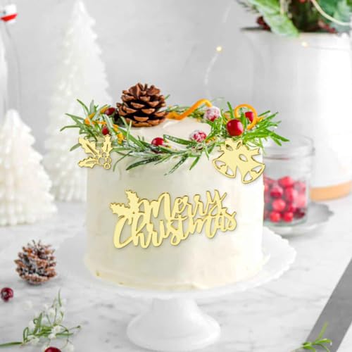 Christmas Bells Wreath Cake Topper - Acrylic Cupcake Decoration - Merry Christmas Variation