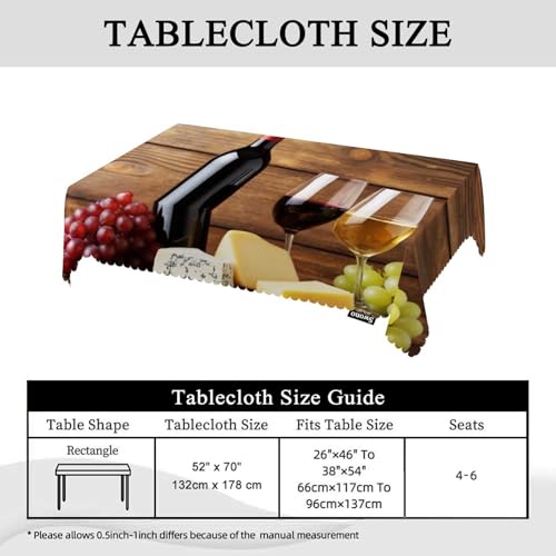 Wine and Cheese Tablecloth Rectangular 52x70 Inch - Red Wine Bottle & Grape Decor