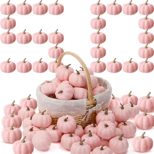 Pink Fall Artificial Pumpkins Set - 50 Pieces, 3.15 Inch Foam Decor
