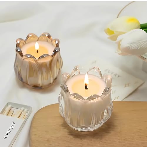 Gold Votive Candle Holders Set of 6 - Thick Glass Tea Light Jars for Weddings & Parties