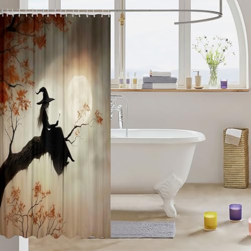 Halloween Gothic Bathtub Shower Curtain with Dark Moon Design - Beige Brown, 72 x 72 Inches