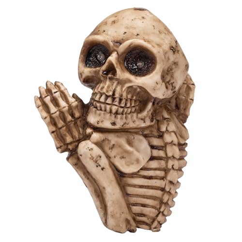 Aged Halloween Skull Solar Light Outdoor 9'' Spooky Skeleton Garden Decor - Ghost & Tree Peeker